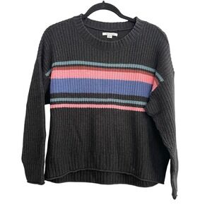 American Eagle Striped Sweater Knit Pullover Crew Neck Casual Black S Retro Vibe